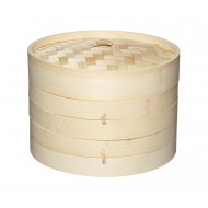 World of Flavours Two Tier Bamboo Steamer and Lid, 20 cm