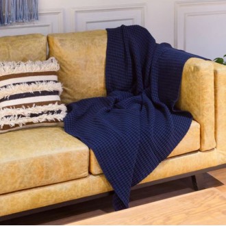 Ariika Honey Comb Throw Blanket (140 x 180 cm), Navy Blue - 100% Egyptian Cotton