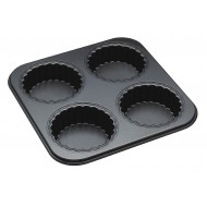 Master Class Non-Stick 4-Hole Fluted Mini Tart Tray with Loose Base, 26 cm (10 inch)