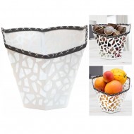 Zuri Coffee Pod Holder/Fruit ~Basket, Hand-Stitched Leather Rim-White 