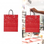 VZ Red Paper Gift Bags with White Star Patterns - 31cm H x 12cm L  x 26cm W - Medium