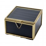 Candlelight Metal Frame Glass Jewellery Box With Navy Fabric Lining