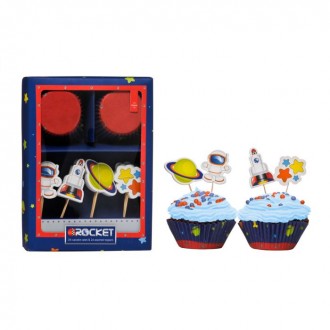 Premier Rocket 48 Piece Cupcake Cases and Toppers Set ( 24 Cases & 24 Toppers)