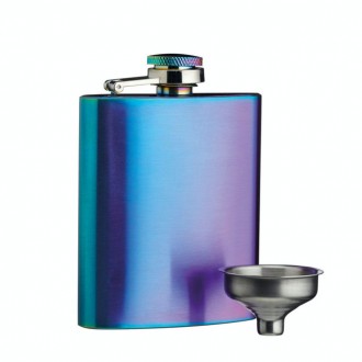 BarCraft Exotic Rainbow Hip Flask with Easy Pour Funnel, 100ml