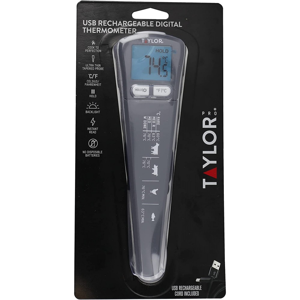 Taylor USB Rechargeable Digital Instant Read Food Thermometer, Gray