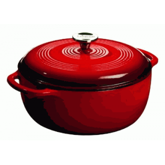 Lodge Cast Iron Enamel Dutch Oven, Red, 4.3 Liters -  Oven-safe to 500-degrees