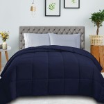 Superior All-Season Down Alternative Comforter with Baffle Box Construction, Full/Queen, Navy Blue