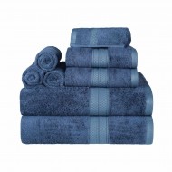 Superior 650GSM Ultra-Soft Hypoallergenic Rayon from Bamboo Cotton Blend Assorted Bath Towel Set, Set of 8 - Royal Blue