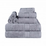 Superior 650GSM Ultra-Soft Hypoallergenic Rayon from Bamboo Cotton Blend Assorted Bath Towel Set, Set of 8 - Chrome