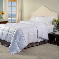 Superior All Season Down Alternative Comforter with 1 cm Stripes, Full/Queen White