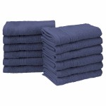 Eco-Friendly 100 % Ringspun Cotton Face Towel Set - Navy Blue, 12 Pieces , 33cm x 33cm