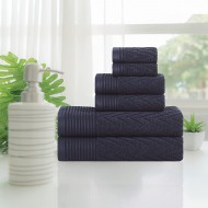 Superior 100% Cotton Highly Absorbent 6-Piece Chevron Towel Set, Navy Blue