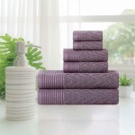 Superior 100% Cotton Highly Absorbent 6-Piece Jacquard Chevron Towel Set, Purple Passion