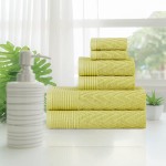 Superior 100% Cotton Highly Absorbent 6-Piece Jacquard Chevron Towel Set, Celery