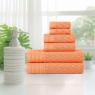 Superior 100% Cotton Highly Absorbent 6-Piece Jacquard Chevron Towel Set, Papaya