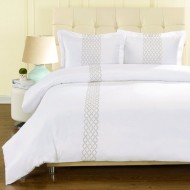 Superior Hannah Wrinkle-Resistant Embroidered Duvet Cover and Pillow Sham Set, Queen Size, White/Grey