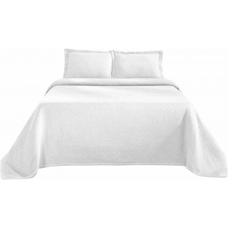 Superior 100% Cotton Basketweave 3-Piece Bedspread with Pillow Shams, White, Queen