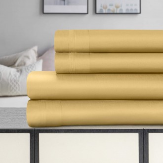 Superior 1500-Thread Count Solid Premium Egyptian Cotton Deep Pocket Sheet Set, fits a mattress up to 18 inches; Queen Size, Gold