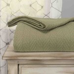 Superior 100% Cotton Thermal Blanket - Oversized Throw, Woven Blanket with Herringbone Weave Pattern, Sage, Full/Queen