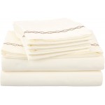 Luxor Super Soft Light Weight, Cloud-Embroidered Microfiber Sheet Set, Wrinkle Resistant, Deep Pocket for Twin /Single Bed, Ivory with Taupe Embroidery in Gift Box