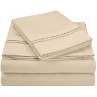 Luxor Microfiber Wrinkle Resistant and Breathable , 2-Line Embroidery, Deep Pocket, Full Bed Sheet Set  - Tan - Gift Boxed