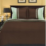 Superior Emma Reversible Wrinkle-Resistant Embroidered  3-Piece Duvet Cover Set, Full/Queen - Chocolate/Sage