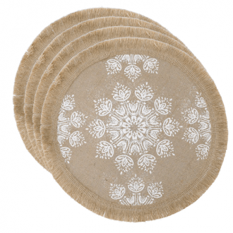 Creative Tops Hessian Placemats, Set of 4, White Mandala Design