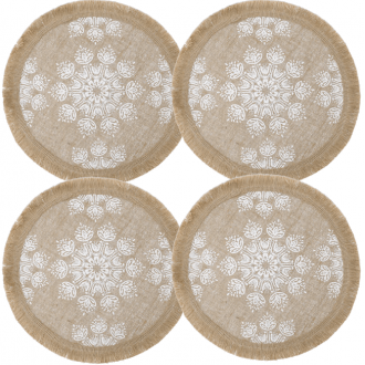 Creative Tops Hessian Placemats, Set of 4, White Mandala Design