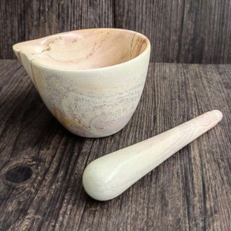 Undugu Mortar and Pestle, Handcrafted Pink Soapstone  ( Expect color & size variation)