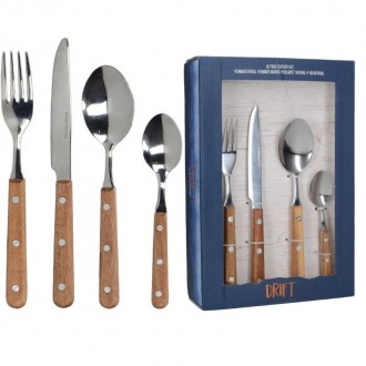 Mikasa Drift Stainless Steel & Wooden Handles  16 Piece Cutlery Set - Gift Boxed