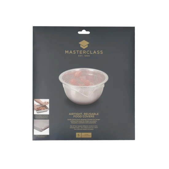 MasterClass Set of 4 Silicone Stretch Lids - Reusable Eco-Friendly Cling Film Alternatives, 25 and 15cm, MCFCSQ4PCASTD Shop quality MasterClass Set of 4 Silicone Stretch Lids - Reusable Eco-Friendly Cling Film Alternatives, 25 and 15cm in Kenya from vituzote.com Shop in-store or online and get countrywide delivery!