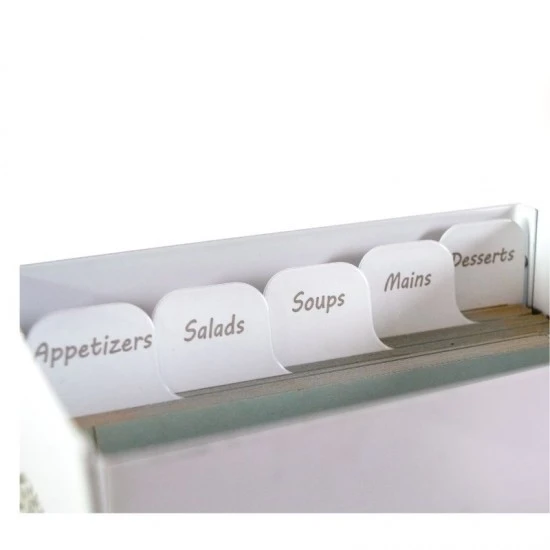Zuri Steel Powder-Coated Recipe Box with dividers (Appetizers, Salads, Soups, Mains & Desserts)-White, RBLMW Shop quality Zuri Steel Powder-Coated Recipe Box with dividers (Appetizers, Salads, Soups, Mains & Desserts)-White in Kenya from vituzote.com Shop in-store or online and get countrywide delivery!